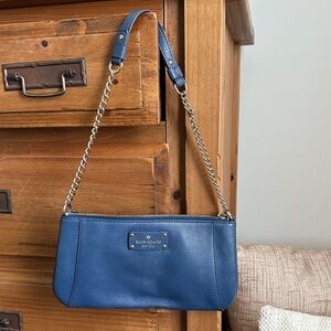 kate spade blue leather shoulder bag with gold chain strap